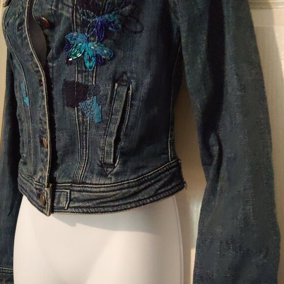Pilcro & The Letterpress Beaded Embroidered Blingy Jean Denim Jacket XS - Picture 6 of 16